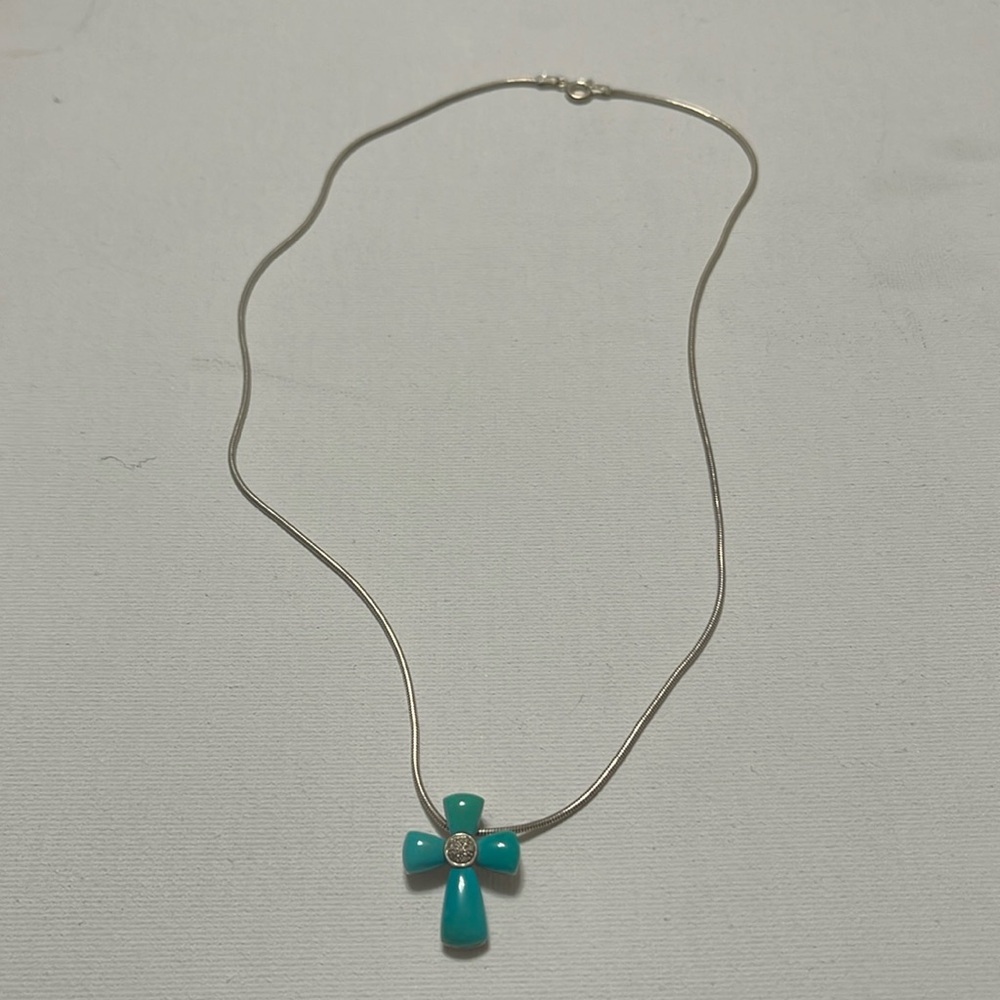 Sterling Silver 925 Turquoise Cross Necklace size 18’ chain - Picture 7 of 17